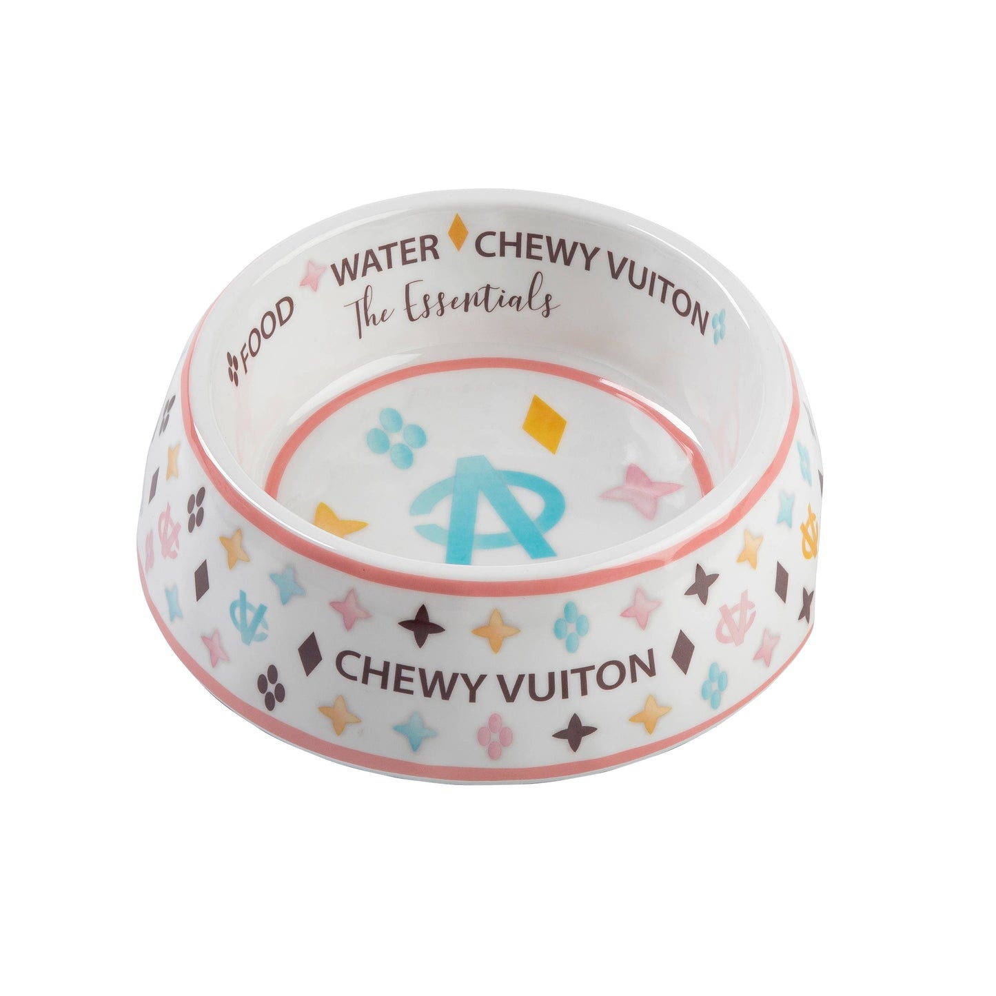 White Chewy Vuiton Dog Bowl -Dog Food Bowl: Large