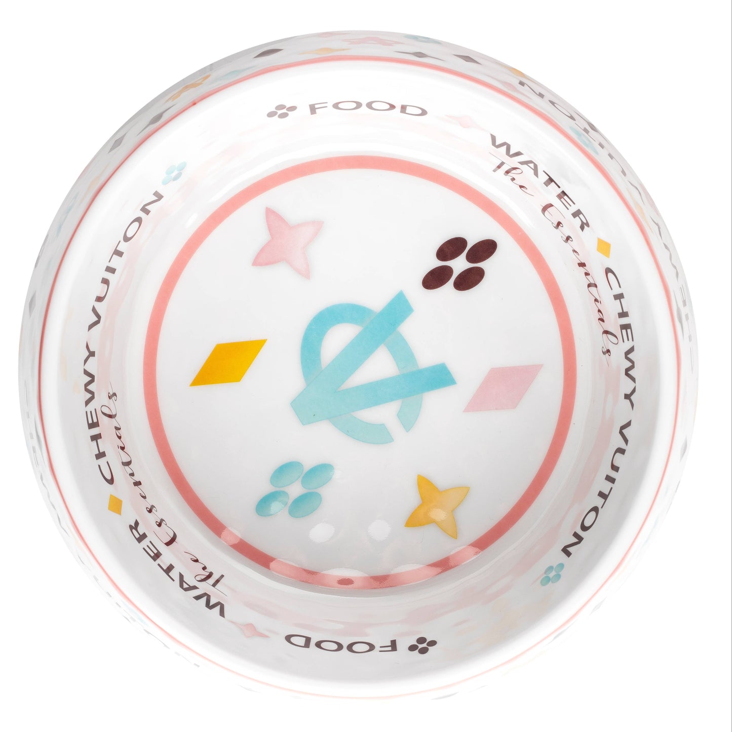 White Chewy Vuiton Dog Bowl -Dog Food Bowl: Large
