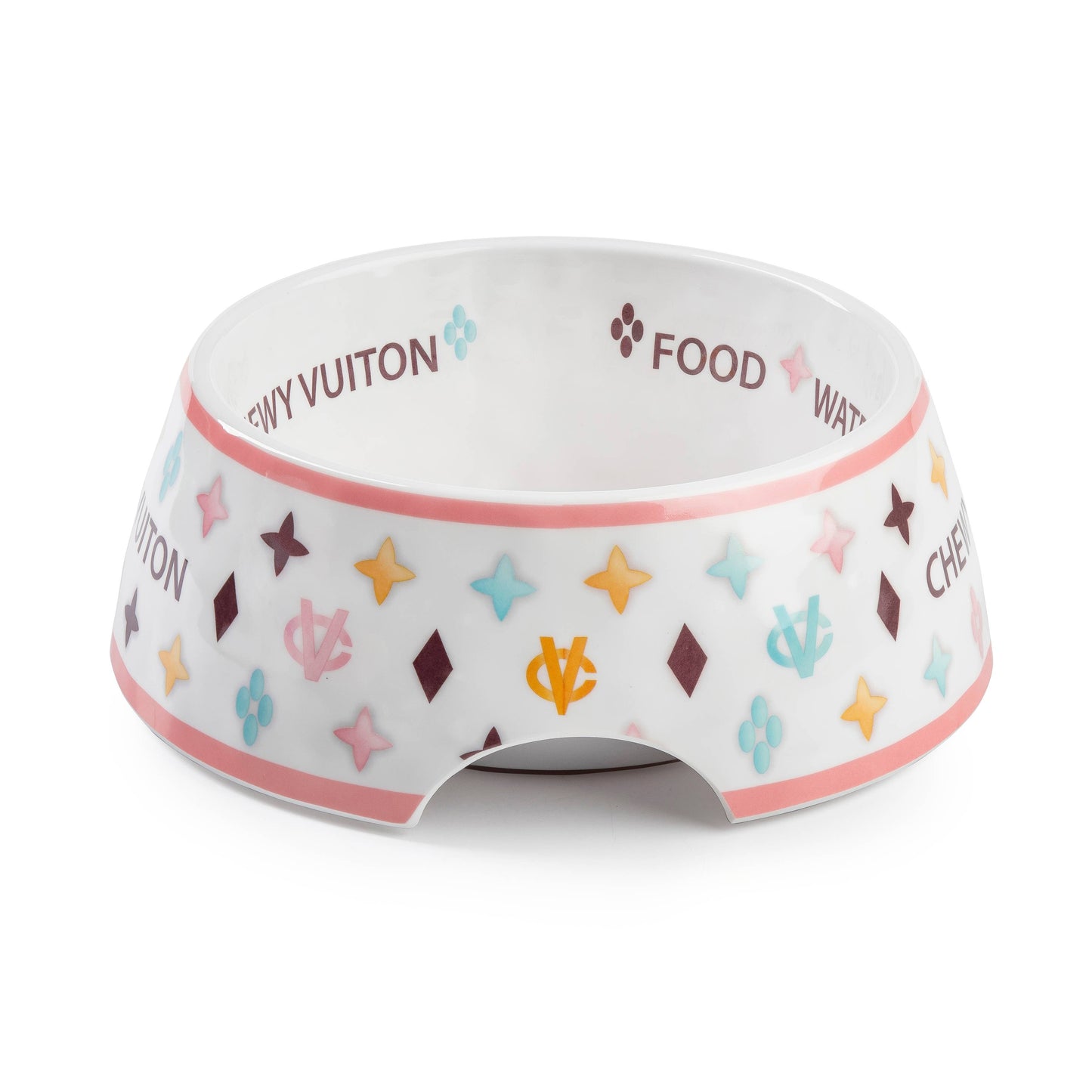White Chewy Vuiton Dog Bowl -Dog Food Bowl: Large