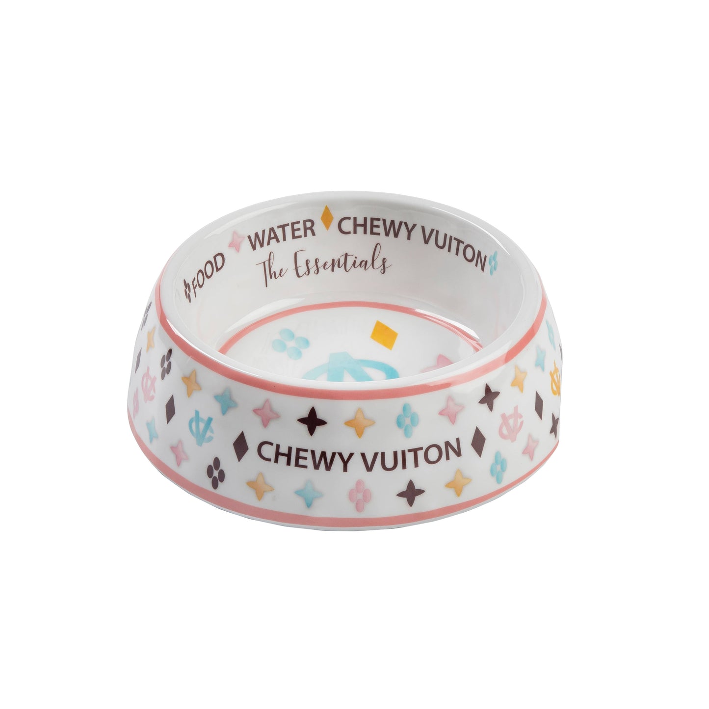 White Chewy Vuiton Dog Bowl -Dog Food Bowl: Large