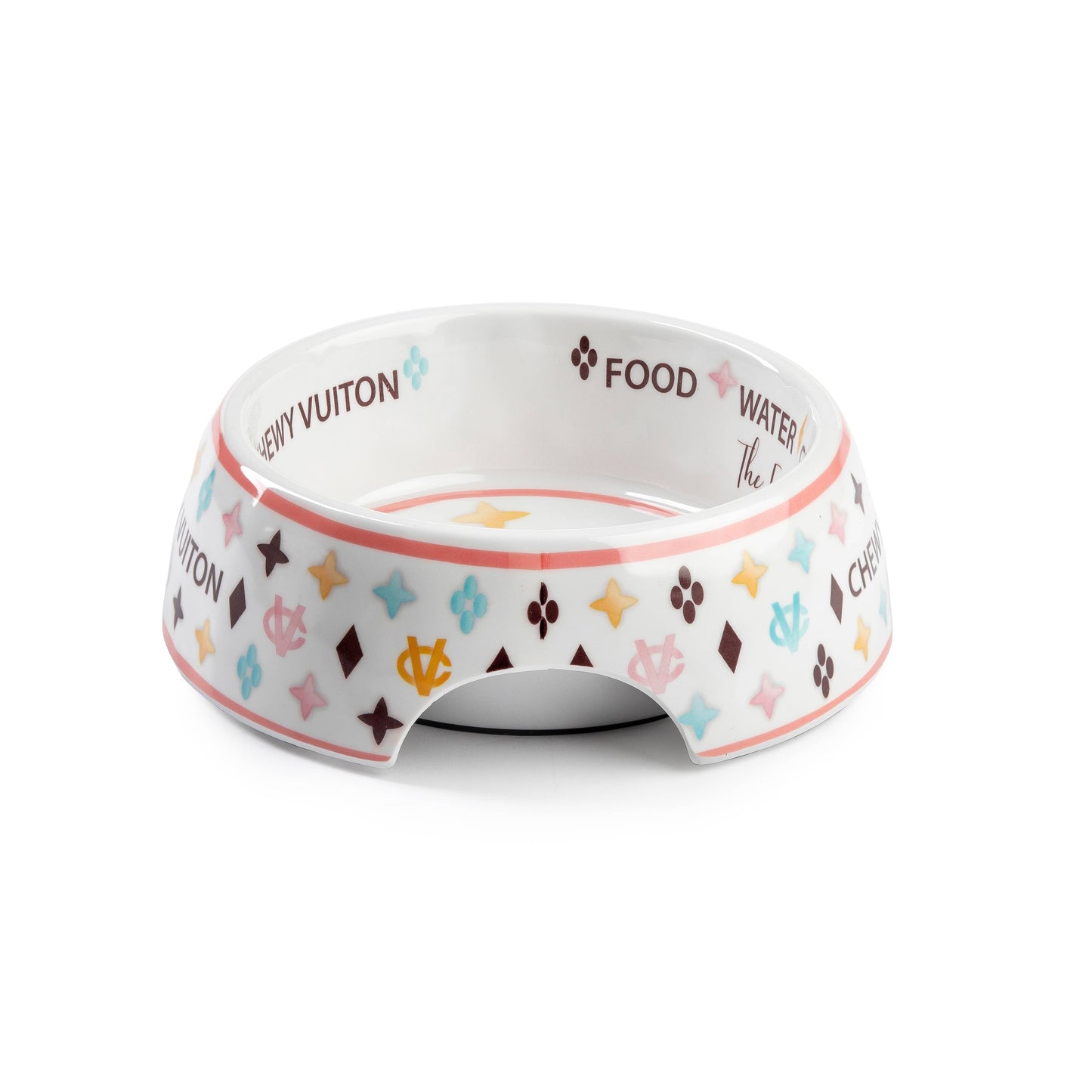 White Chewy Vuiton Dog Bowl -Dog Food Bowl: Large