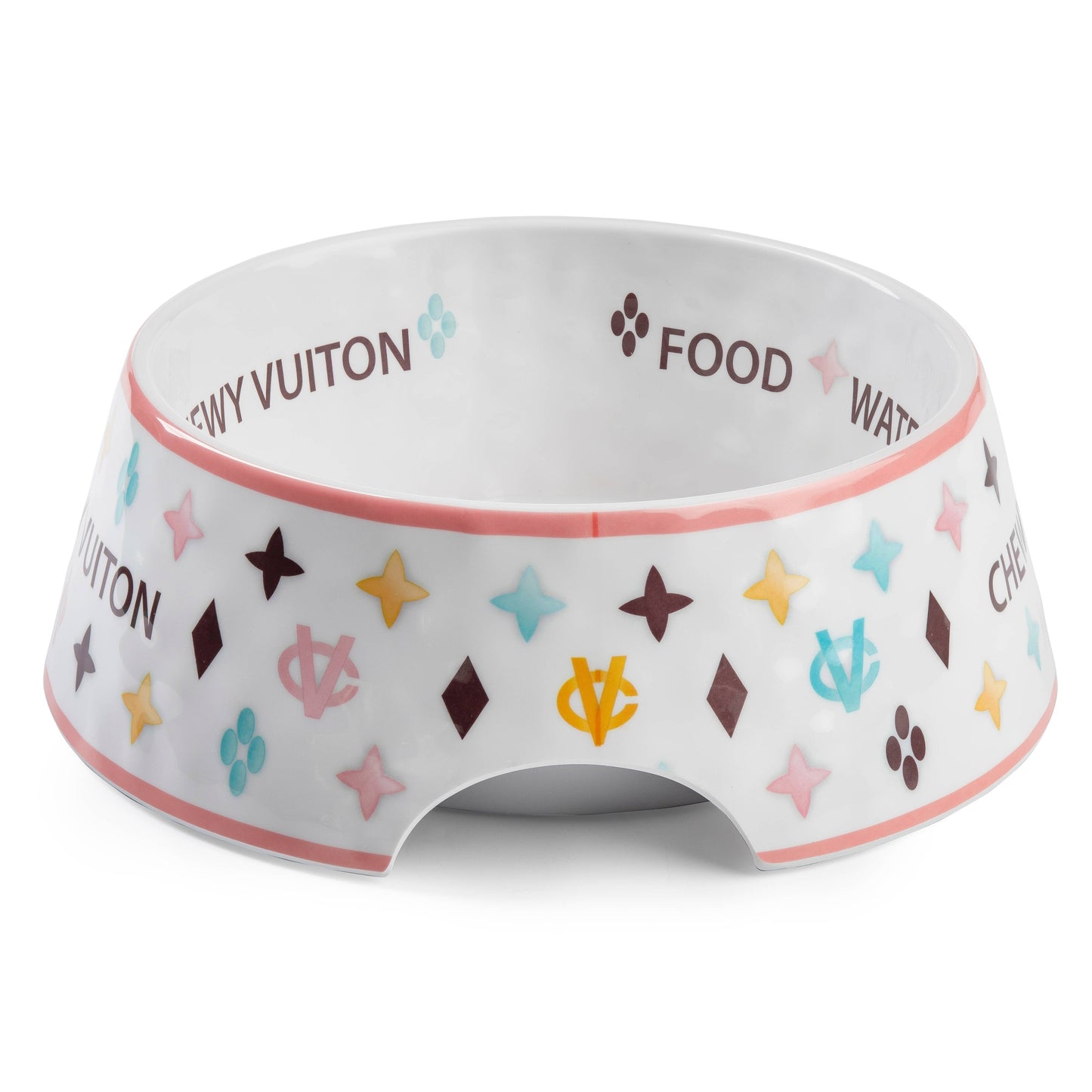 White Chewy Vuiton Dog Bowl -Dog Food Bowl: Large