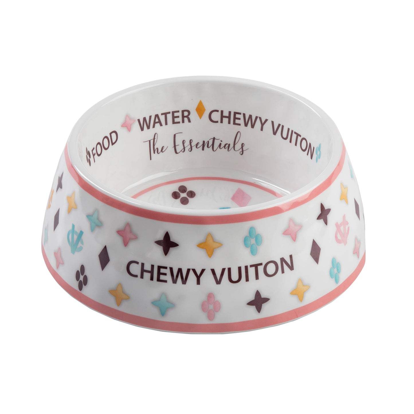 White Chewy Vuiton Dog Bowl -Dog Food Bowl: Large