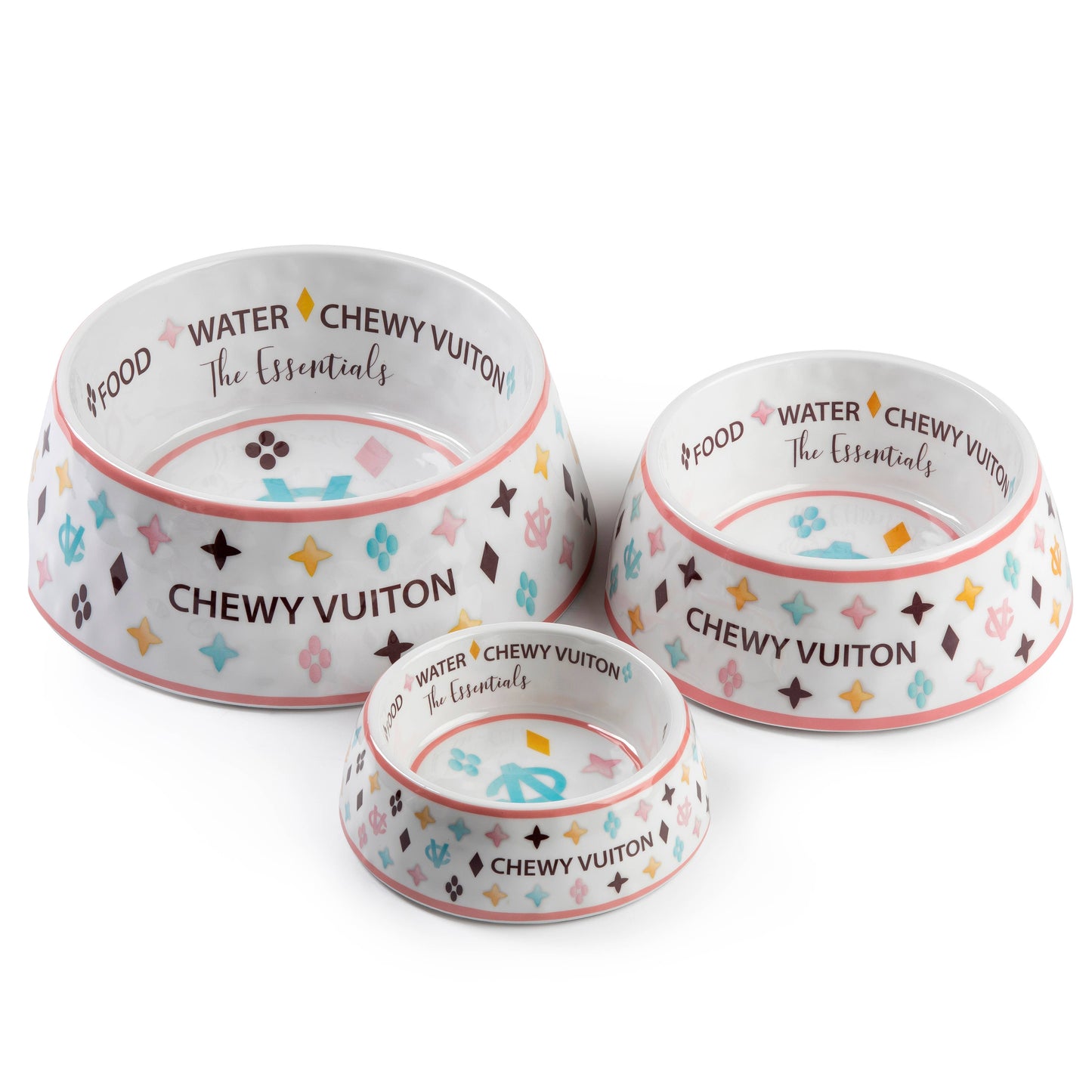 White Chewy Vuiton Dog Bowl -Dog Food Bowl: Large