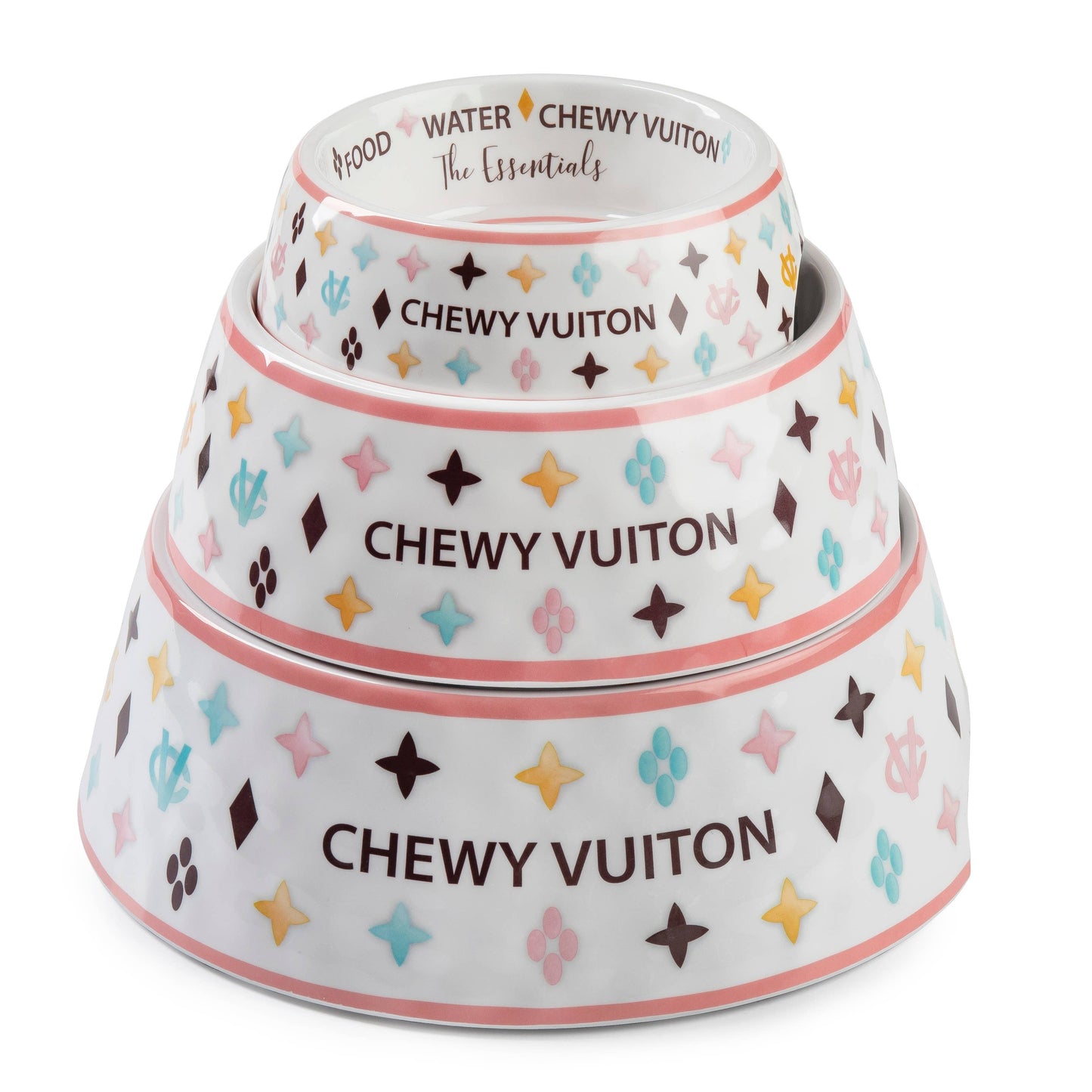White Chewy Vuiton Dog Bowl -Dog Food Bowl: Large