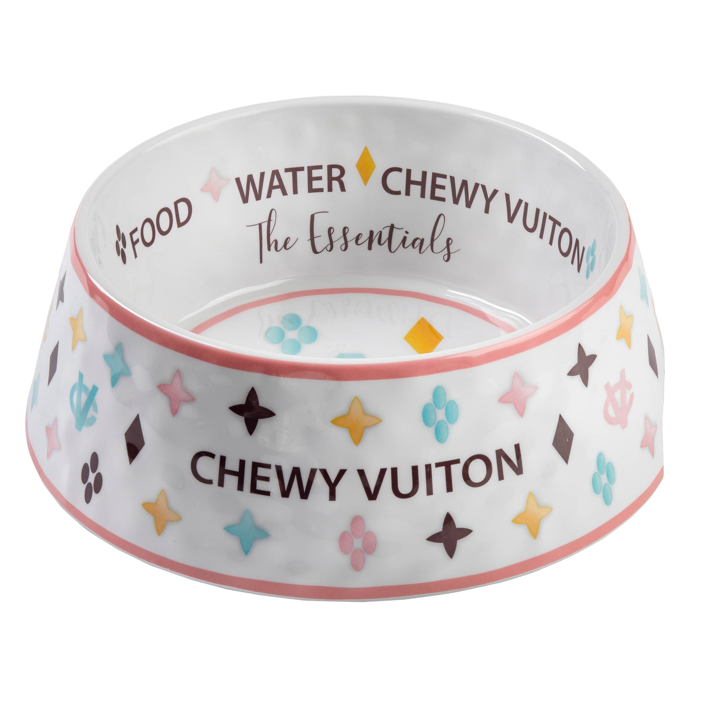 White Chewy Vuiton Dog Bowl -Dog Food Bowl: Large