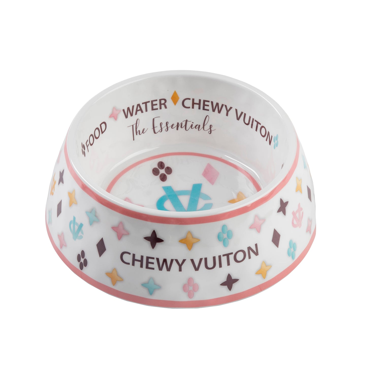 White Chewy Vuiton Dog Bowl -Dog Food Bowl: Large
