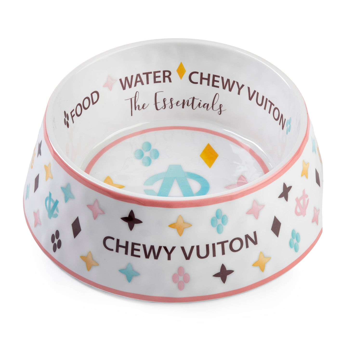 White Chewy Vuiton Dog Bowl -Dog Food Bowl: Large
